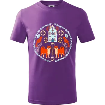 Chlapecké tričko Domov a liška folklór - Tričko dětské bavlněné - 122 cm/6 let ( Fialová )