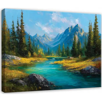 Obraz OBRAZ HORY PŘÍRODA LES ŘEKA KRAJINA DO LOŽNICE OBÝVACÍHO POKOJE NA PLÁTNĚ 60x40