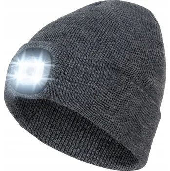 Čepice Zimní Čepice s LED svítilnou, pracovní čelovka na běhání - šedá
