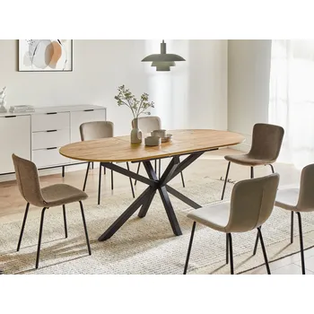 Rozkládací jídelní stůl hnědý MDF železné nohy 140/180 x 90 cm oválný tvar moderní styl kuchyně jídelna Beliani