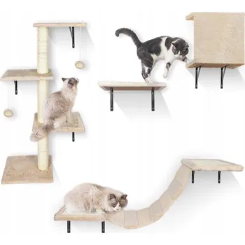 Škrabadlo pro kočky na zeď, 10 dílů, s houpací sítí, šplhací stěnou a visutým mostem