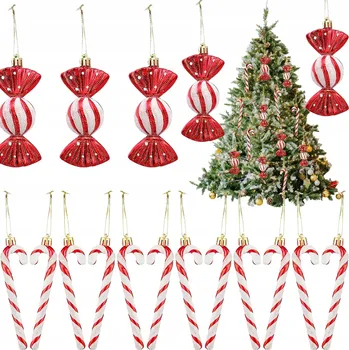 Vánoční dekorace VÁNOČNÍ BAŇKY VÁNOČNÍ PŘÍVĚSKY VÁNOČNÍ TVARY BONBÓNY ČERVENÉ 18KS