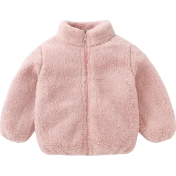 Dívčí oblečení Dětská zimní bunda plyšová Teplý polyesterový kabátek na zip s vysokým krkem Měkká hřejivá zimní bunda pro děti Pohodlný střih růžová 5