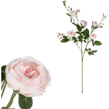umělá květina Růže - umělá řezaná, 9 květů, barva růžová