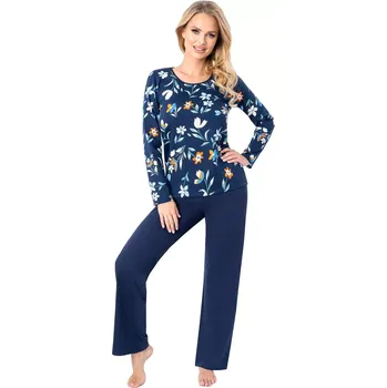 Pánské pyžamo Dámské pyžamo CAROLINE dlouhé tmavě modrá S