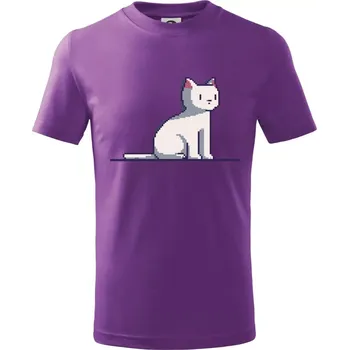 Kočka bílá pixel - Tričko dětské bavlněné - 134 cm/8 let ( Fialová )