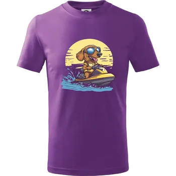 Jezevčík na vodním skútru - Tričko dětské bavlněné - 98 cm / 2 roky ( Fialová )