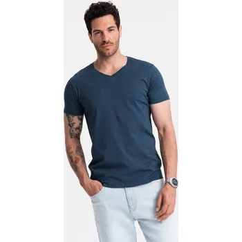 Pánská košile BASIC pánské klasické bavlněné tričko s kulatým výstřihem - V1 OM-TSBS-0145 Barva: Modrá, Velikost: M