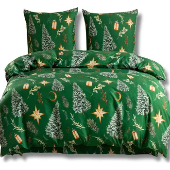 Povlečení KOMPLET POVLEČENÍ VÁNOČNÍ BAVLNA SATÉN 160x200+povlaky VÁNOČNÍ STROMEK, BUBÍNKY