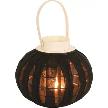 Svícen Dřevěný černý lampion na svíčku 22 cm