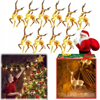 Vánoční dekorace VÁNOČNÍ SVĚTELNÝ ŘETĚZ GIRLANDA OZDOBNÁ SOB 10 LED závěs sobí na baterie