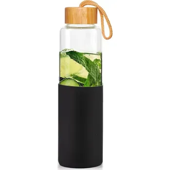 Láhev Skleněná láhev na vodu se silikonovým obalem 600 ml