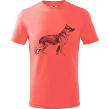 Chlapecké tričko Německý ovčák - kreslený skica - Tričko dětské bavlněné - 134 cm/8 let ( Korálová )