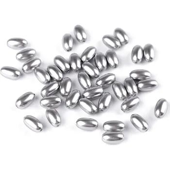 Dětské navlékací korálky Plastové voskové korálky / perly Glance oliva 6x10 mm, střední, F30 šedá