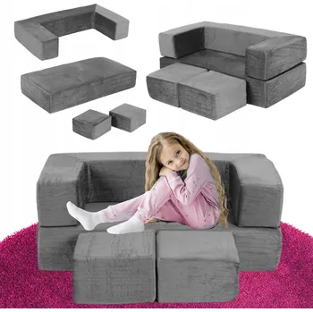 Pohovka MODULÁRNÍ PĚNOVÁ SEDAČKA PRO DĚTI Sada 4 Měkkých Polštářů Šedá Pohovka DIY