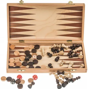 Desková hra Outlet - Hra 3v1 TIGER - Dřevěné šachy + Vrhcáby + Vrhcáby 28 x 28 cm