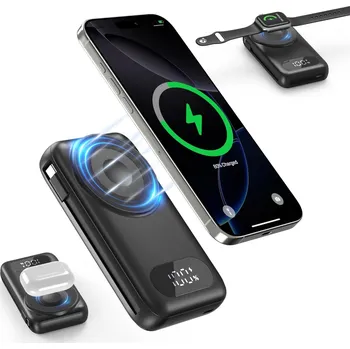 Powerbanka MAGNETICKÁ POWERBANKA 26800mAh INDUKČNÍ NABÍJENÍ VESTAVĚNÉ KABELY 20W