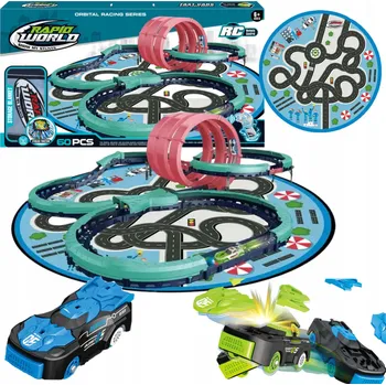 autodráha AUTODRÁHA PRO AUTA, 2 AUTA NA DÁLKOVÉ OVLÁDÁNÍ, ROZPADNE SE PŘI NÁRAZU, 60 DÍLŮ