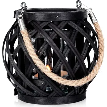 Party dekorace Bambusový černý lampion na svíčku 14,5 × 14 cm