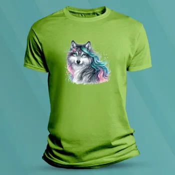 Dětské bavlněné tričko Vlk pro holky 4 velikost S Lime