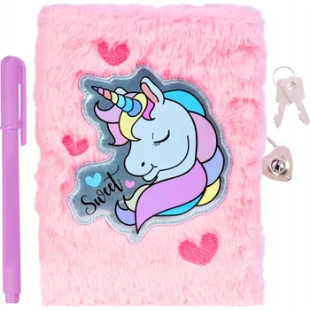 Zápisník PLYŠOVÝ DENÍK NOTES JEDNOROŽEC SE ZÁMEČKEM + DÁREK PROPISKA