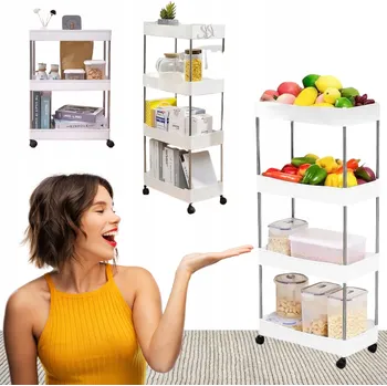 regál REGAŁ DO KOUPELNY A KUCHYNĚ Plastový Pojízdný Regál na Kolečkách se 4 Policemi