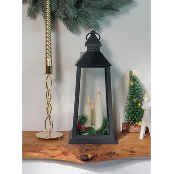 Lucerna Vánoční lucerna MagicHome, plastová, černá, 3xLED žlutá, 14x14x35 cm, 3xAAA