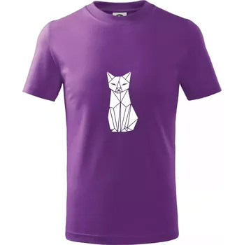 Origami kočka zepředu - Tričko dětské bavlněné - 122 cm/6 let ( Fialová )