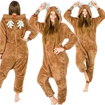 Dámské noční prádlo ZOLTA kombinéza/ overal TEPLÉ PYŽAMO KIGURUMI SOB hnědá velikost S