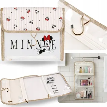 Kosmetická taška Minnie Disney Transparentní CESTOVNÍ skládací kosmetická taštička PROSTRANNÁ s háčkem