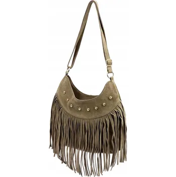 Kabelka Semišová kožená kabelka s třásněmi BOHO Camilla PREMIUM taupe