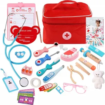 Dřevěná hračka Dřevěná SADA ZUBAŘE malý lékař + příslušenství