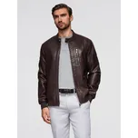 Ombre Pánská bunda z umělé kůže s žebrovaným spodním lemem - V2 - ESPIR Barva: Tmavě Hnědá, Velikost: S