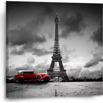 Obraz Sablio Obraz Eiffelova věž a červené auto - 50x50 cm