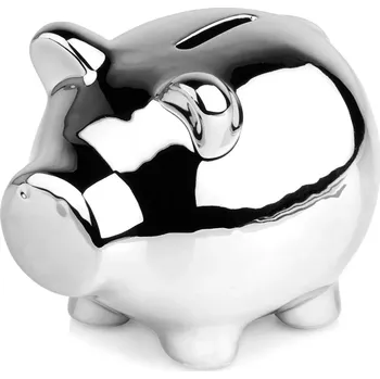 Pokladnička Stříbrná keramická pokladnička ve tvaru prasátka 11,5 × 9 cm