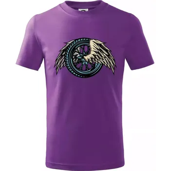 Moto kolo s křídly - Tričko dětské bavlněné - 104-110cm / 3-4 roky ( Fialová )