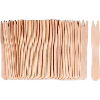 Jednorázové nádobí Dřevěné vidličky na občerstvení 8,5 cm, 50 ks