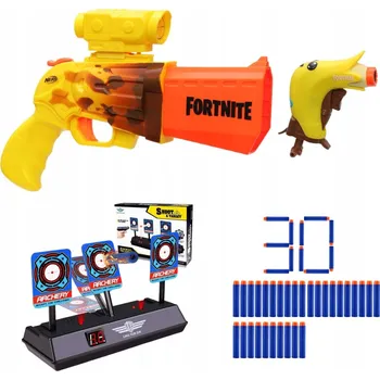 Dětská zbraň PISTOLE NERF FORTNITE VELKÁ A MALÁ SADA + ZAMĚŘOVAČ + ELEKTRONICKÝ TERČ