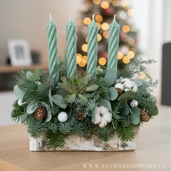 Vánoční dekorace Vánoční svícen v dřevěném truhlíčku Barva: ZELENÁ