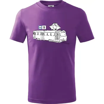 Tramvaj číslo 9 - Tričko dětské bavlněné - 134 cm/8 let ( Fialová )
