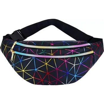 Ledvinka Unisex ledvinka s holografickým geometrickým vzorem, 3 kapsy, nastavitelný popruh