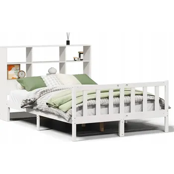 Postel Postel s regálem z masivního borovicového dřeva, bílá, 218,5 x 126 x 110 cm