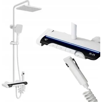 Sprchový set Sprchový set s bílou baterií, dešťovou sprchou a sprchovým sloupem