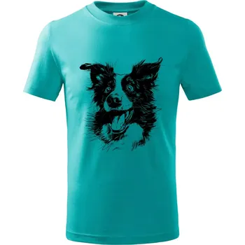Chlapecké tričko Černobílá karikatura Border kolie - Tričko dětské bavlněné - 134 cm/8 let ( Emerald )