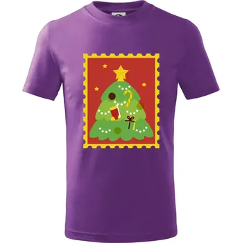 Rodinná vánoční trička - známky - Tričko dětské bavlněné - 104-110cm / 3-4 roky ( Fialová )