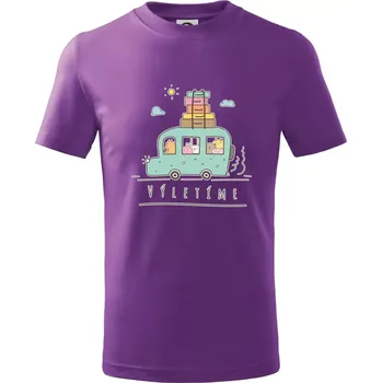 Výletíme obytňák kreslený - Tričko dětské bavlněné - 146 cm/10 let ( Fialová )