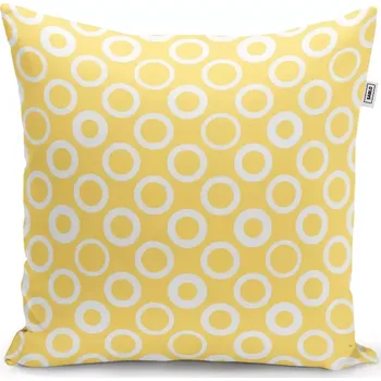 Polštář Sablio Polštář Bílé kruhy na žluté - 50x50 cm