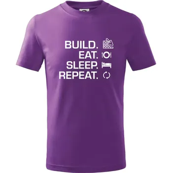 Build eat sleep repeat - cihly - Tričko dětské bavlněné - 104-110cm / 3-4 roky ( Fialová )