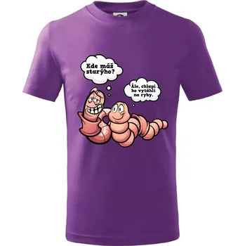 Žížaly na rybách - Tričko dětské bavlněné - 134 cm/8 let ( Fialová )