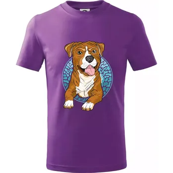 Americký staford kreslený v kolečku (Pecka design) - Tričko dětské bavlněné - 98 cm / 2 roky ( Fialová )